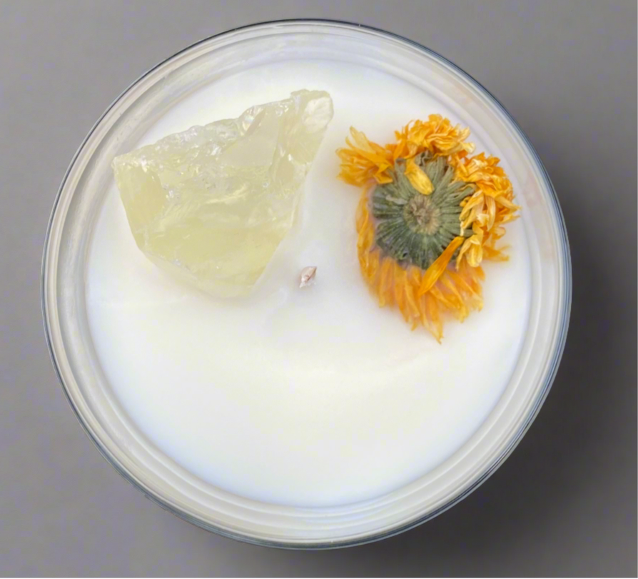 30cl Energy Boosting - Crystal Infused Aromatherapy Candle. Citrine, marigold