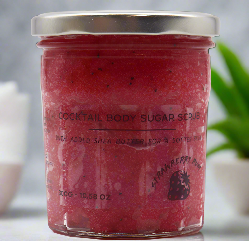 Strawberry Rum Sugar Body Scrub – 300g | Gentle Exfoliation for Face & Body