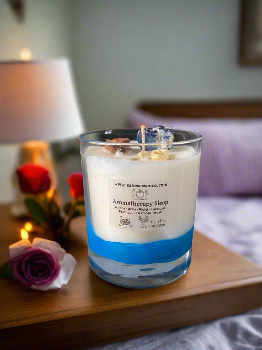 30cl Sleep - Crystal Infused Aromatherapy Candle With Lapis Lazul, rose buds and jasmine