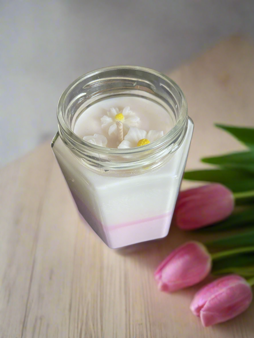 Personalised Daisy topped candle