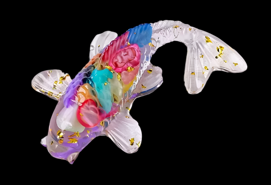 Mixed Crystal Chip Koi Fish – Handcrafted Resin Ornament (6cm)