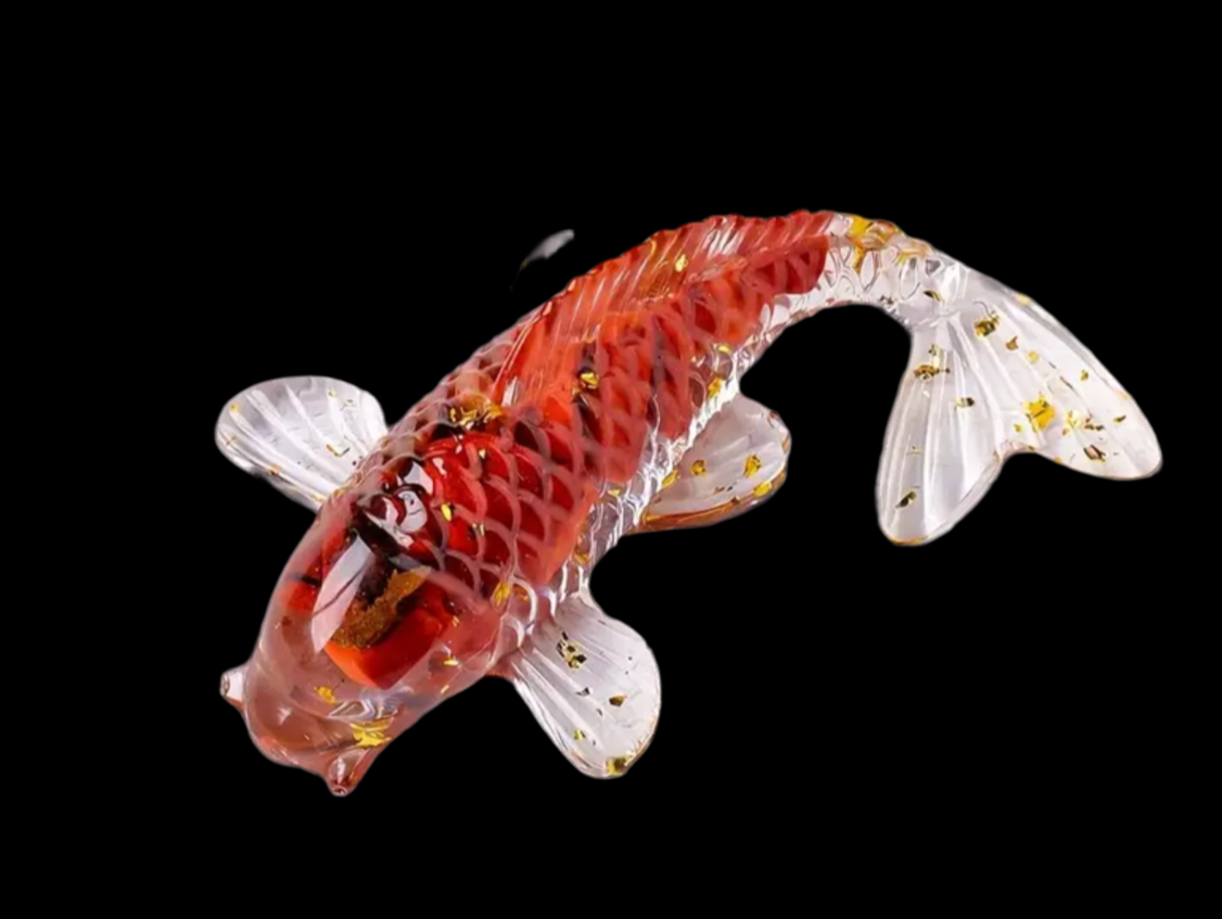 Red Jasper Crystal Chip Koi Fish – Handcrafted Resin Ornament (6cm)