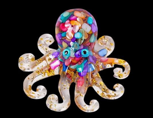 Resin Octopus Figurine Filled with Mixed Crystals