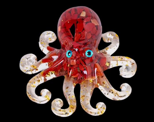 Resin Octopus Figurine Filled with Red Jasper Crystals