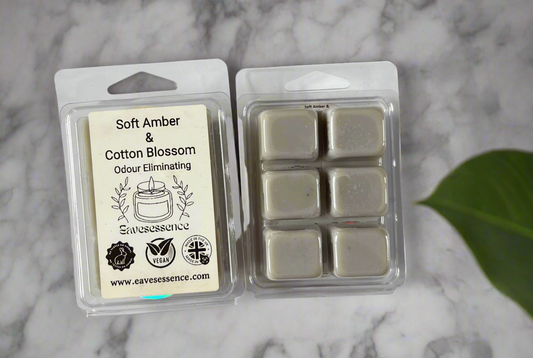 🌿 Soft Amber & Cotton Blossom Wax Melts

Vegan • Pet Safe • Cruelty-Free • Handmade Luxury
With Patented Odouraze™ Odour Eliminating Technology