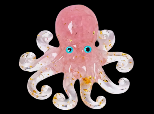 Resin Octopus Figurine Filled with Rose Quartz Crystals