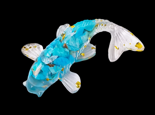 Turquoise Crystal Chip Koi Fish – Handcrafted Resin Ornament (6cm)