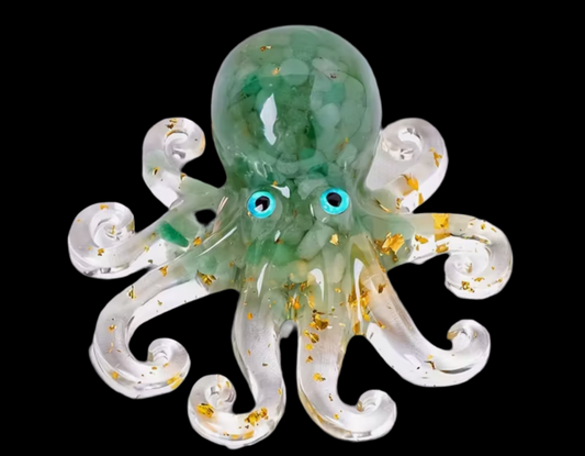 Resin Octopus Figurine Filled with Green Aventurine Crystals