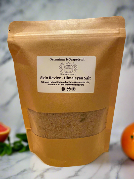 Skin Revive: Himalayan bath salts with geranium and grapefruit, vitamin E oil and chamomile flowers 500g