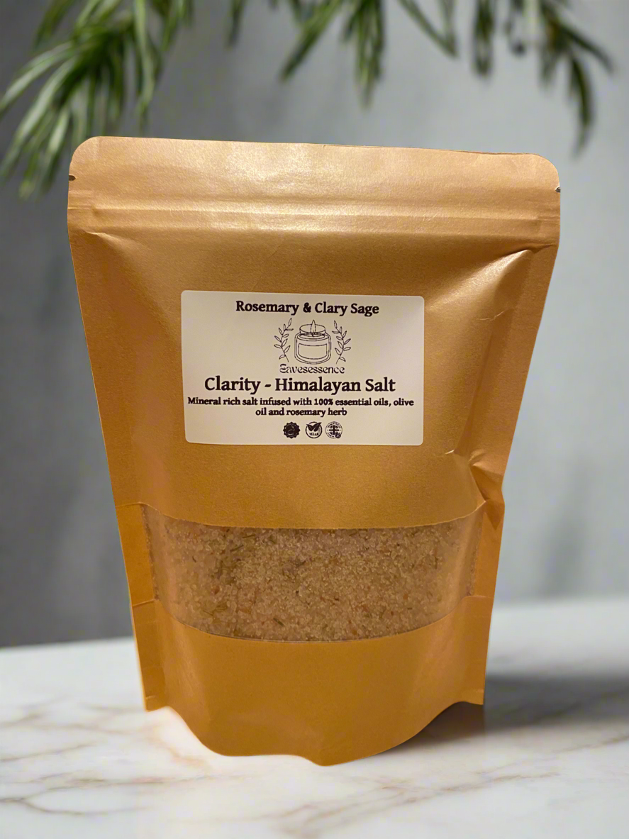 Clarity: Himalayan bath salts with rosemary, clary sage, olive oil and rosemary leaves 500g