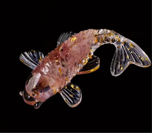 Strawberry Quartz Crystal Chip Koi Fish – Handcrafted Resin Ornament (6cm)