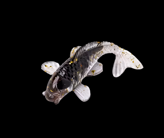 Black Obsidian Crystal Chip Koi Fish – Handcrafted Resin Ornament (6cm)