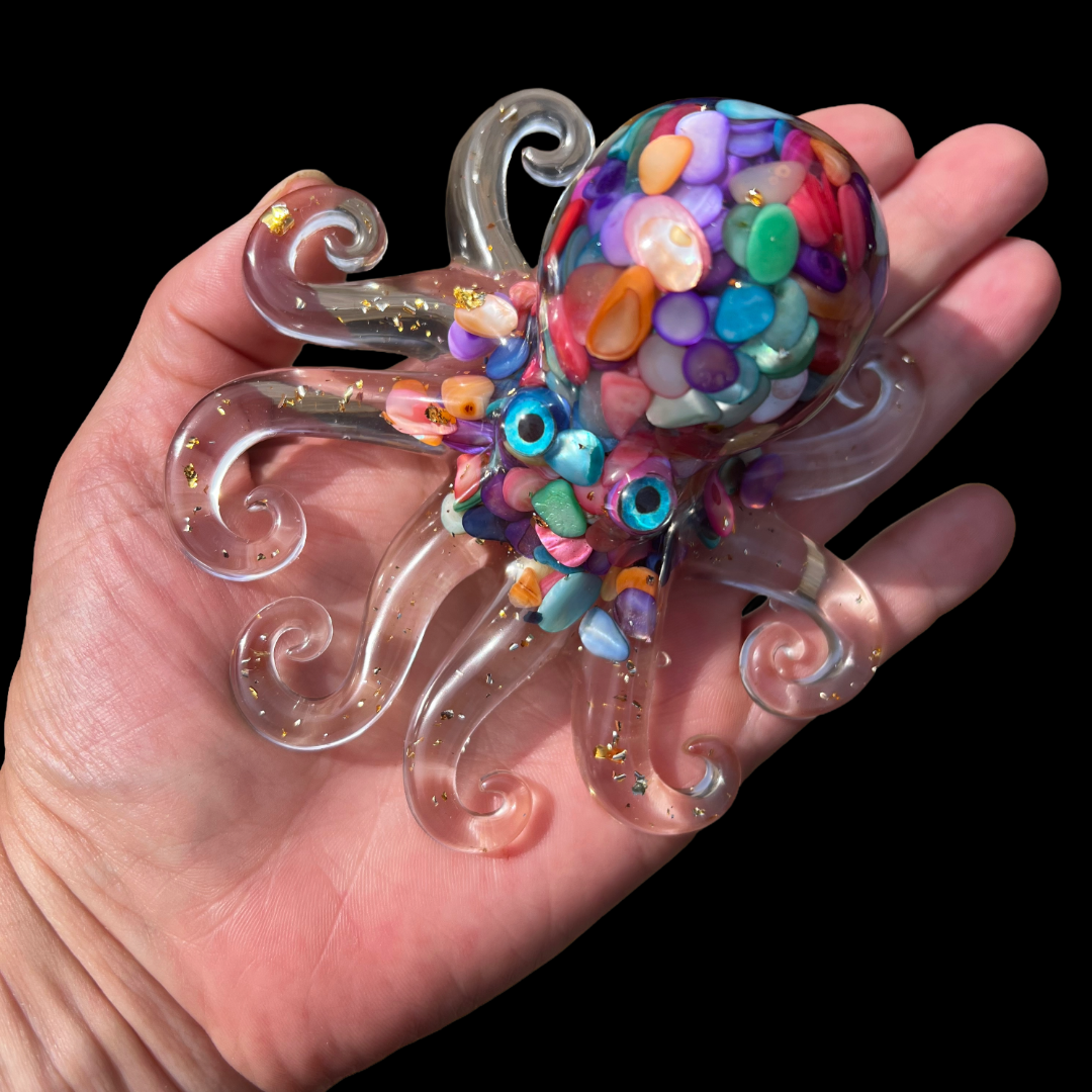 Resin Octopus Figurine Filled with Red Jasper Crystals
